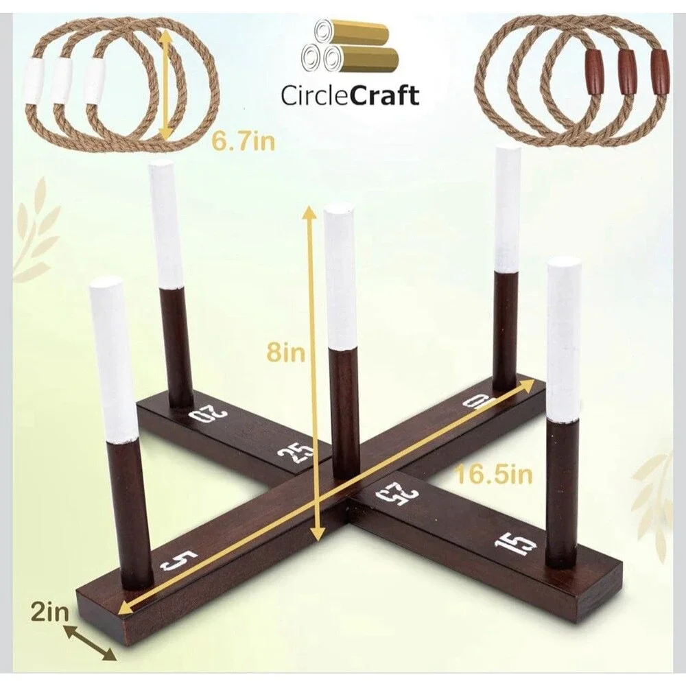 CircleCraft Rustic Wood & Rope Ring Toss Game for Adults - Featuring Wide Grip H